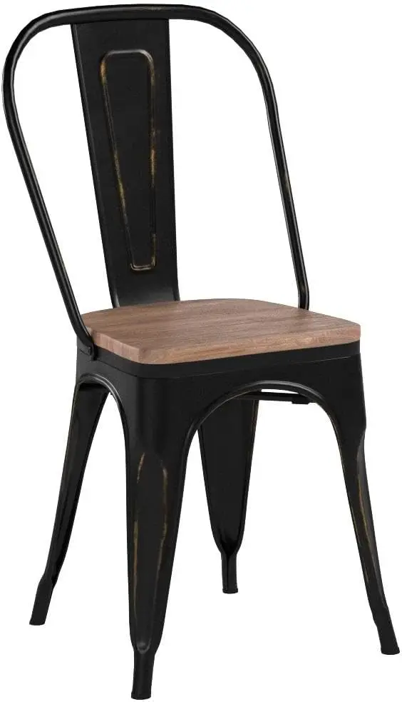 Chaises de salle à manger en métal avec assise en bois, ensemble de chaises de salle à manger chic empilables pour l'intérieur et l'extérieur, pour bistrot, 73 côtés