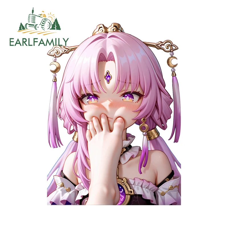 EARLFAMILY Frieren Face Stepped on Car Stickers Anime Cover Mouth with Feet Vinyl JDM Auto Decal Decorative Cute Peek Decor