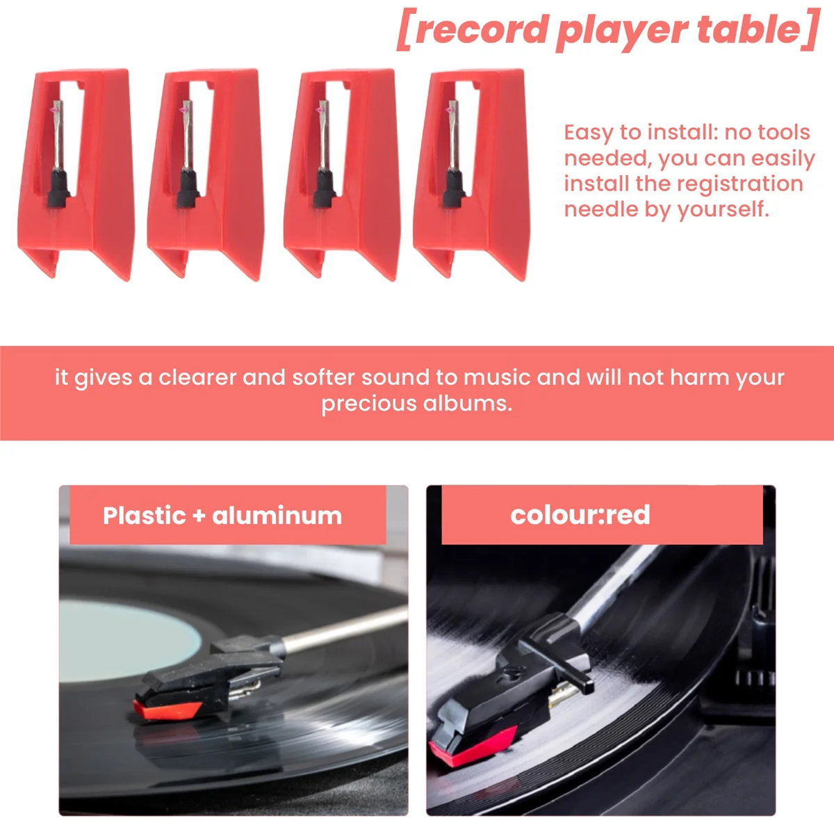 Agujas de repuesto universales para reproductor de discos de vinilo, 4 piezas, Stylus