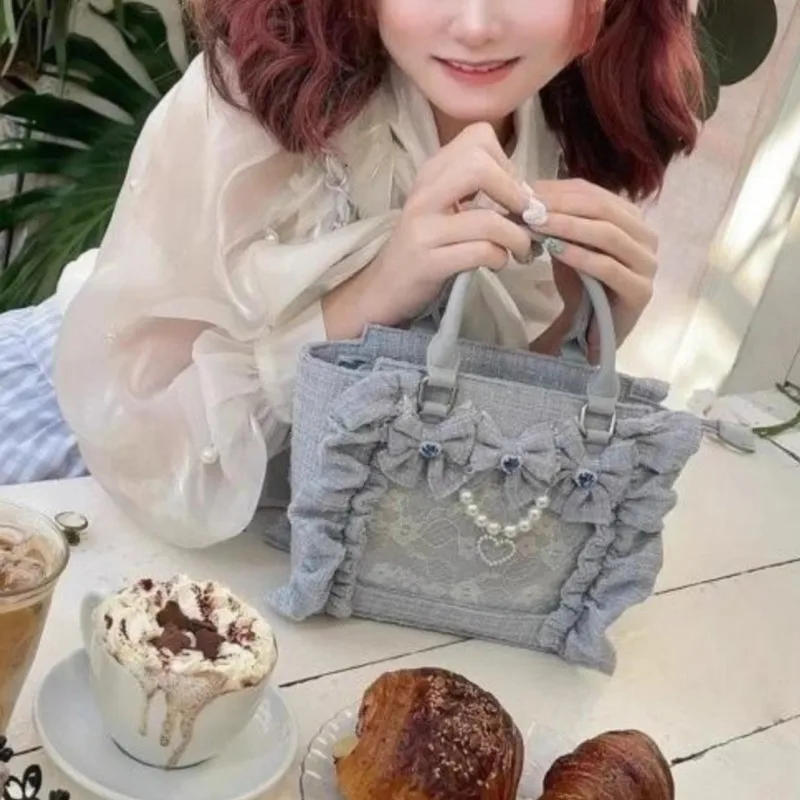 

Japanese Sweet Cute Bow Ita Bag Women Ruffle Trim Harajuku Large Capacity Handbag Ladies Elegant Lolita Gentle Shoulder Bag Chic