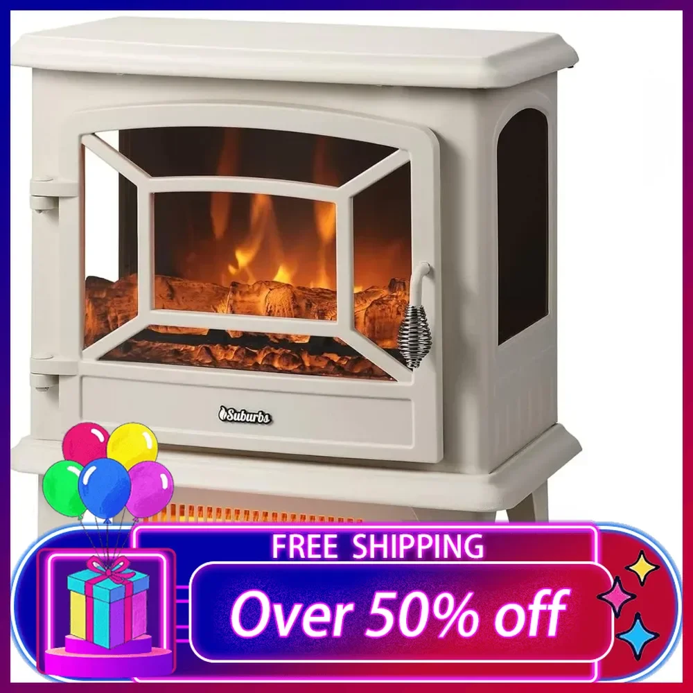 

20 in. Electric Fireplace Infrared Heater w/Crackling Sound, Freestanding Fireplace Stove w/Realistic Flame Effect,1400W Ivory