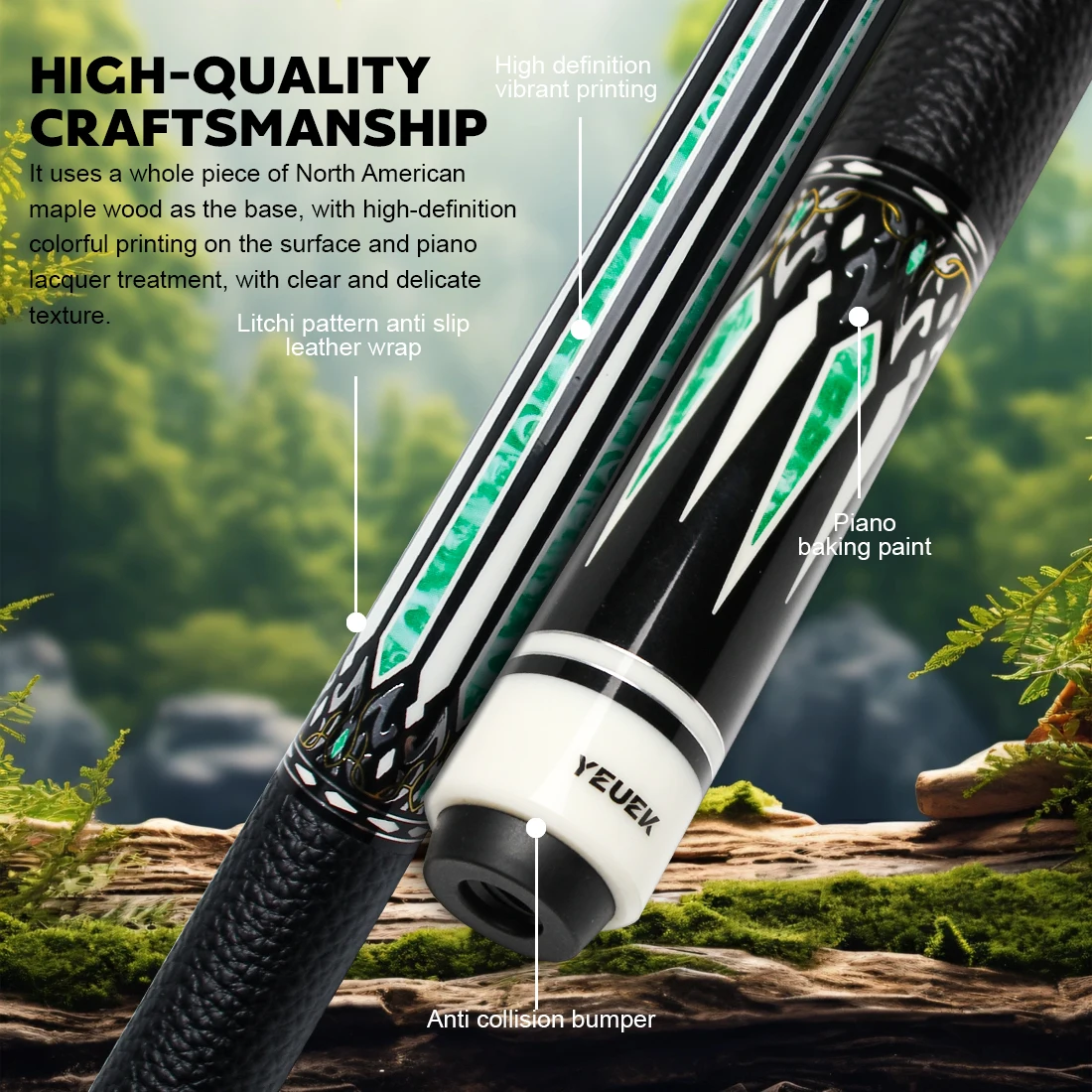 YEUEK Carbon Fiber Pool Cue Stick Professional Pool Sticks 12.5mm Tip Low Deflection Shaft Billiard Cues with Adjustable Extension (Pro Taper)