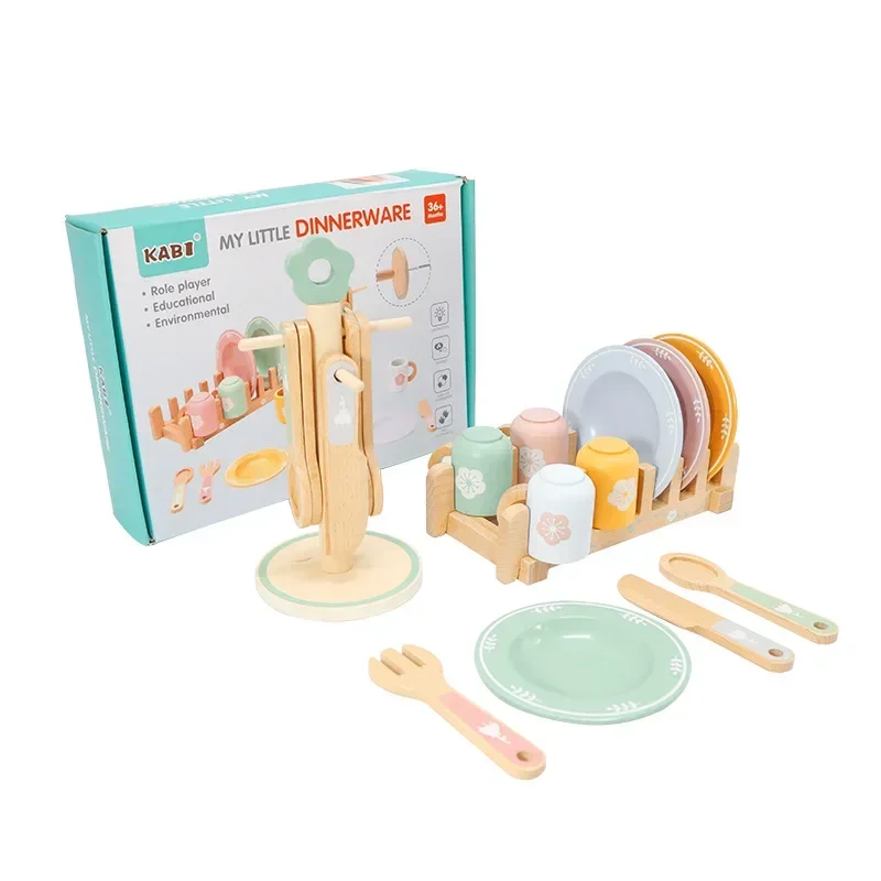 キッチンプレイセットおもちゃ 幼児ギフト 対象年齢3歳以上 木製キッチンごっこ遊びセット モンテッソーリシミュレーションプレート 食器アクセサリー