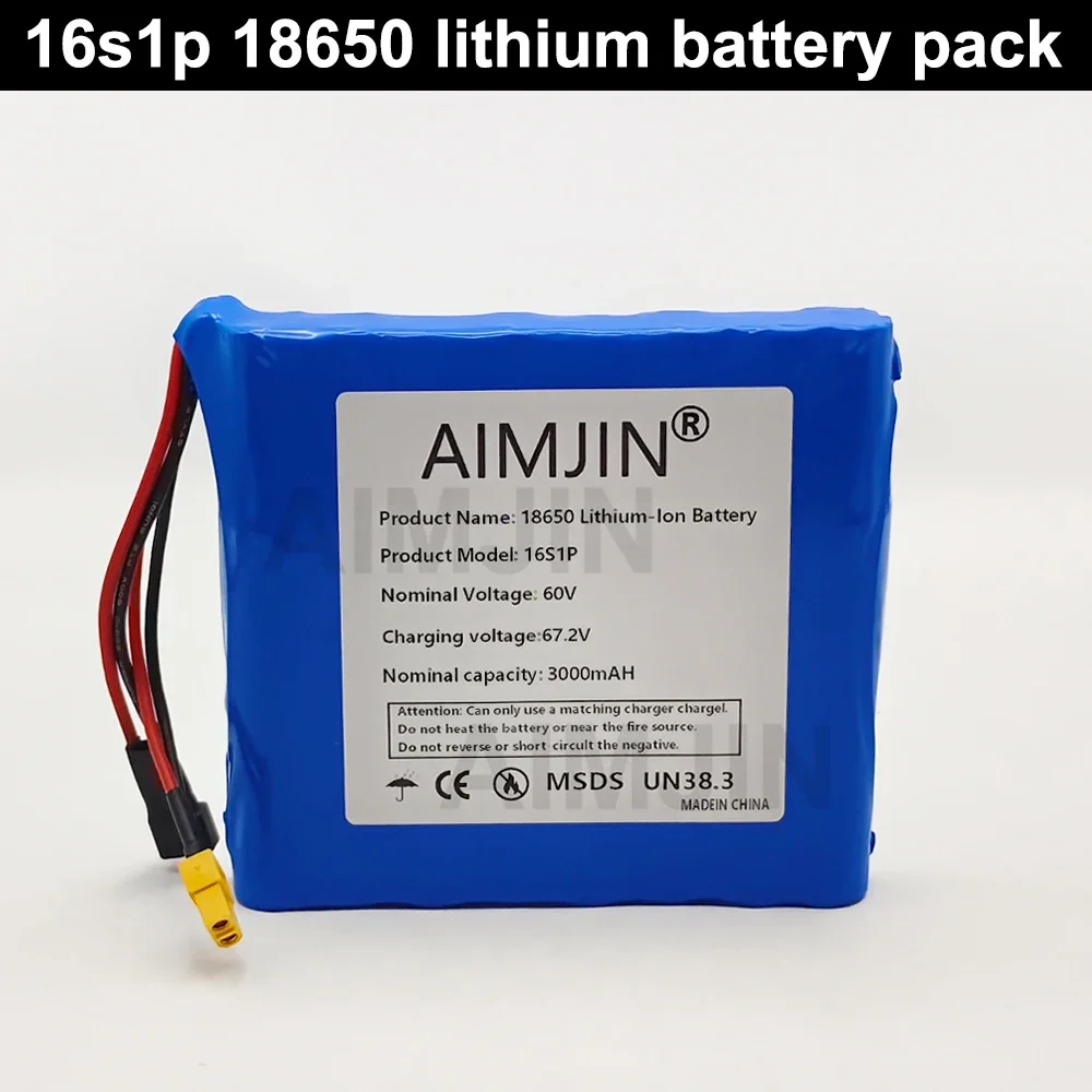 60V Battery 3000mAH 16s1p Lithium battery pack with Bms for Electric Unicycle Battery Scooter Skateboard