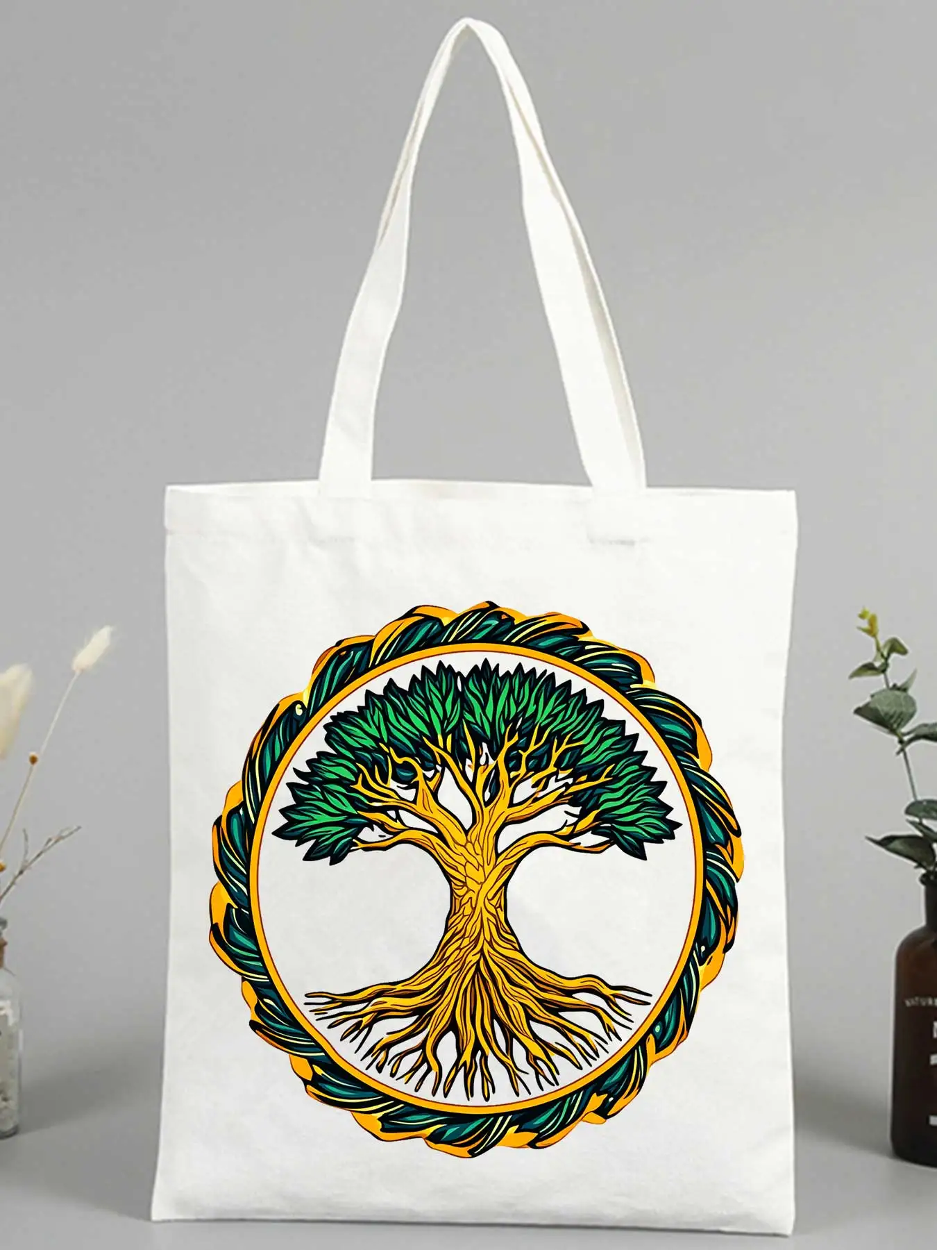 nature graphic canvas tote bag with artistic tree design, perfect for daily shopping and casual outings