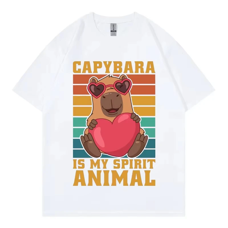 Cute Heart Holding Capybara Funny Graphic T Shirts Men Women Clothing Harajuku Y2k T-shirt Fashion Casual Short Sleeve T-shirts