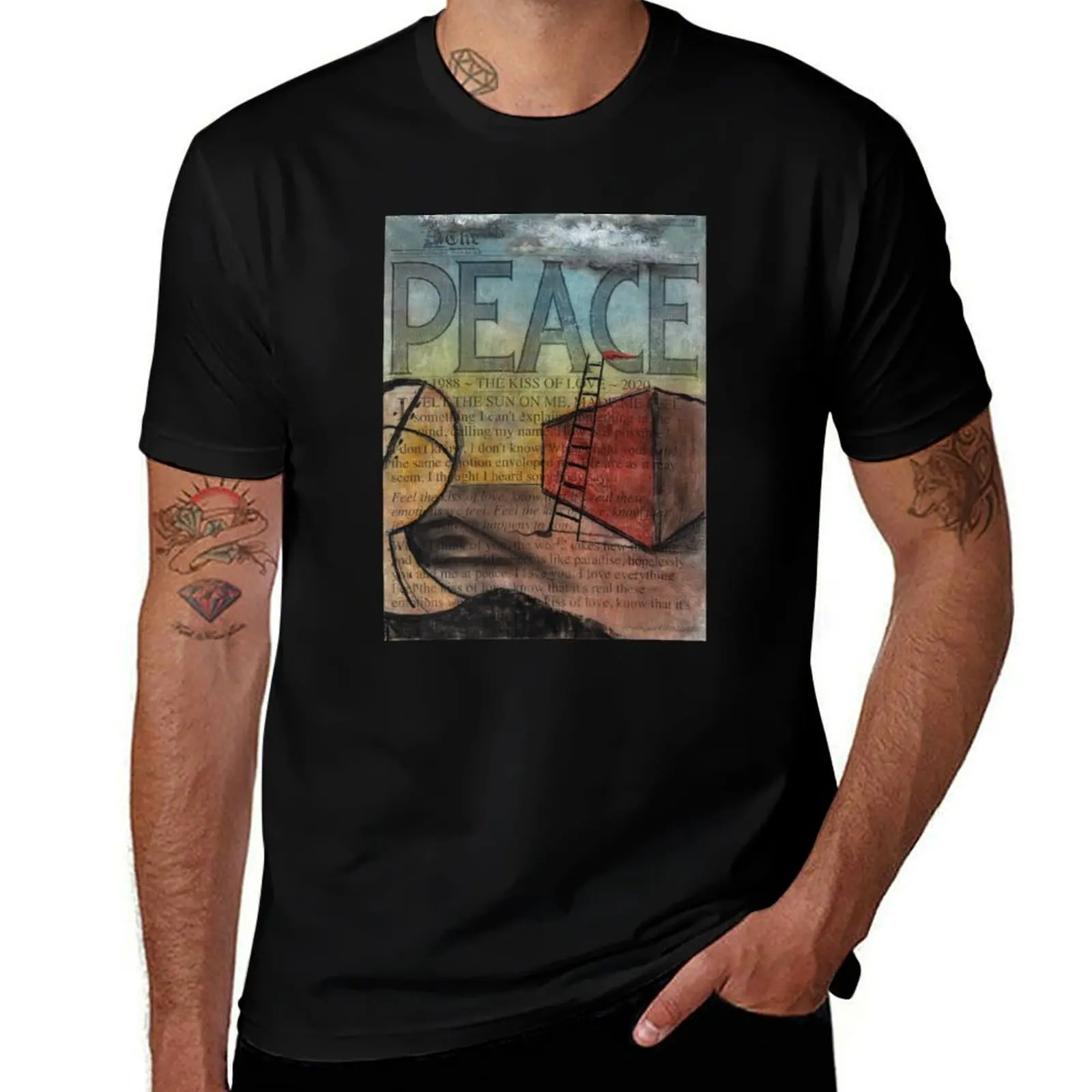 Peace (Kiss of Love) by Claude S. Anything Box. Acrylics, Toner, Synthpop, and Pastels Painting Collage T-Shirt