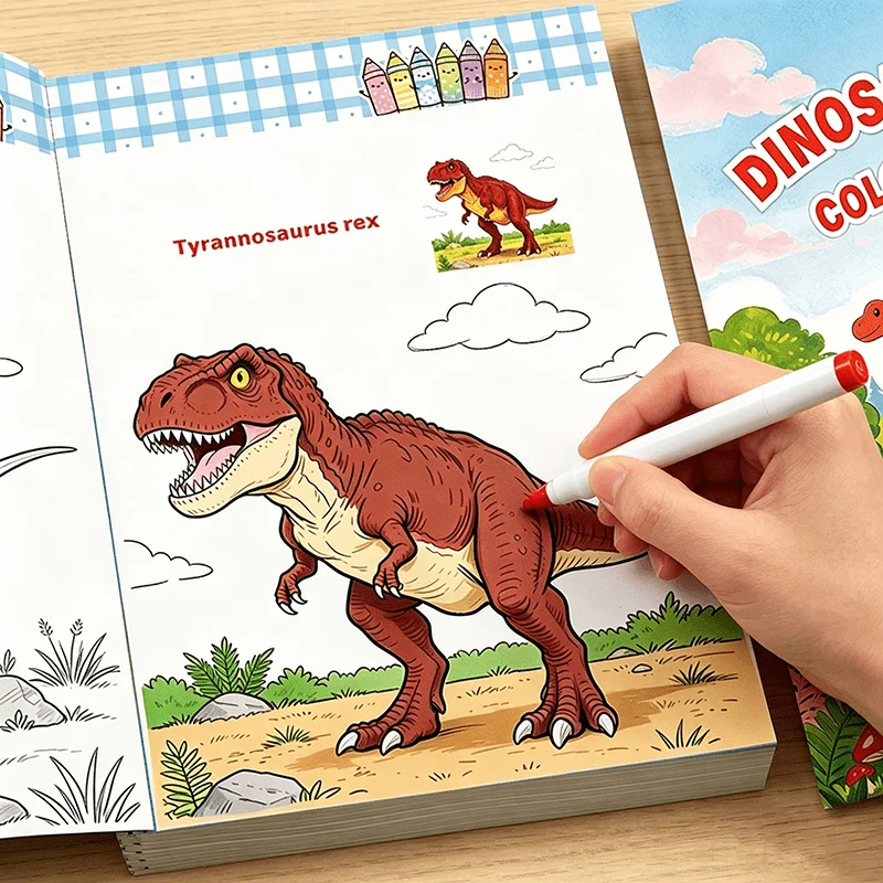 Dinosaur World Coloring Book for Kids, 32 Pages Dinosaur Colouring Pages, Children Dinosaur Theme Activity Drawing Book