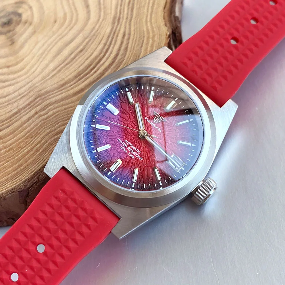 Tandorio New 38mm Brushed Case NH35 Automatic Diving Men Watch Luminous Sapphire Glass Brown Red Dial 200m Waterproof - Image 5