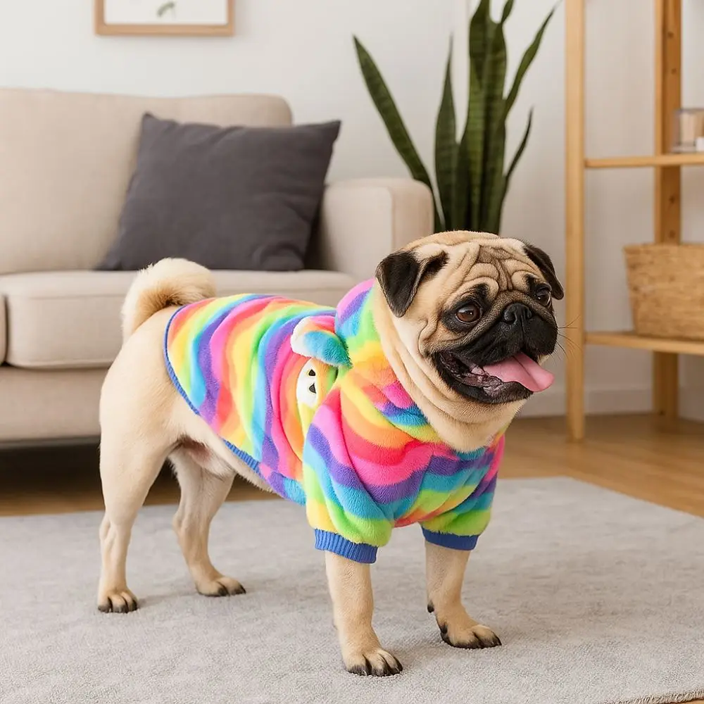

Модная толстая толстовка с капюшоном для собак, теплая флисовая толстовка для собак, Радужный мягкий комбинезон для собак, уличный