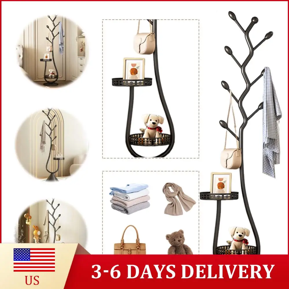 

Металлическая вешалка для одежды из углеродистой стали с 2 полками для хранения, компактная полка-органайзер для одежды для дома и офиса