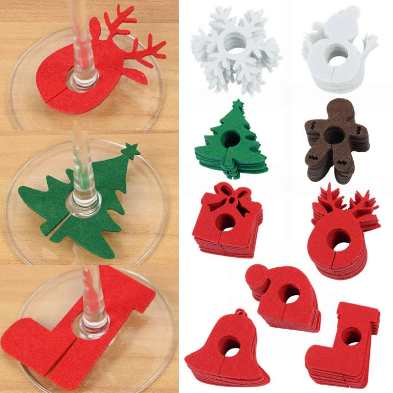 

20pcs Felt Wine Cup Glass Ring Card Merry Christmas Decorations Home Table Ornaments Xmas New Year Party Supplies Navidad Noel