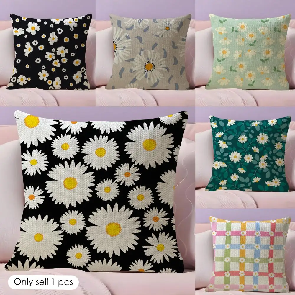 

Наволочка с узором «Маргаритки» из натурального льна, двусторонняя, для дивана, домашнего декора