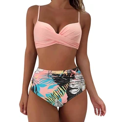 Trajes de baño sexis de dos piezas 2024, conjunto de Bikini para mujer, ropa de playa unicolor con realce, traje de baño de verano, Bikini triangular, traje de baño de cintura baja