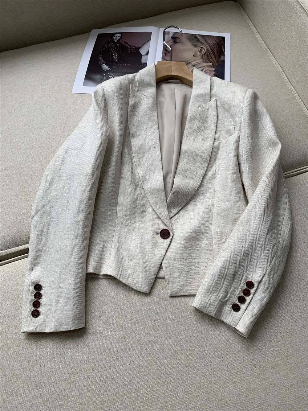 B*C New Linen Suit Series Blazer Coat +Tops + Vest + Elastic Waist Straight Leg Pants  casual versatile thin section