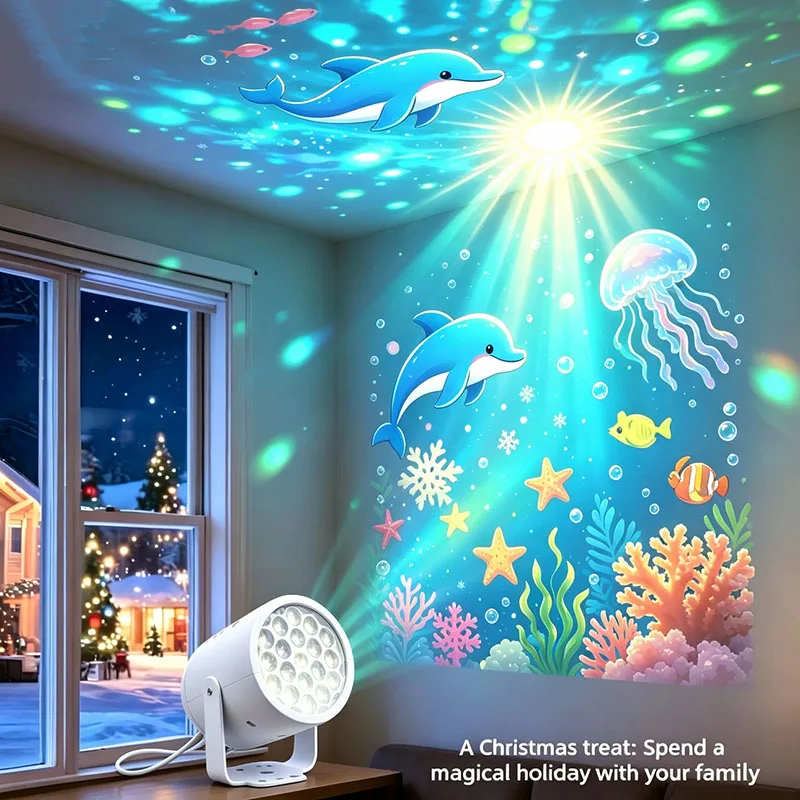 Ocean Kids Night Light, LED Christmas Dynamic Snowflake Projector Lamp, Bedroom Festival Party Ambience Light