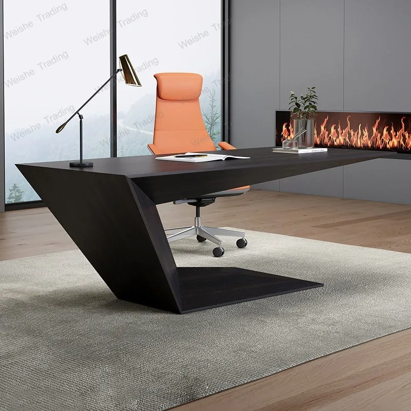 Minimalist study designer desk high-end wood grain creative special-shaped desk computer desk