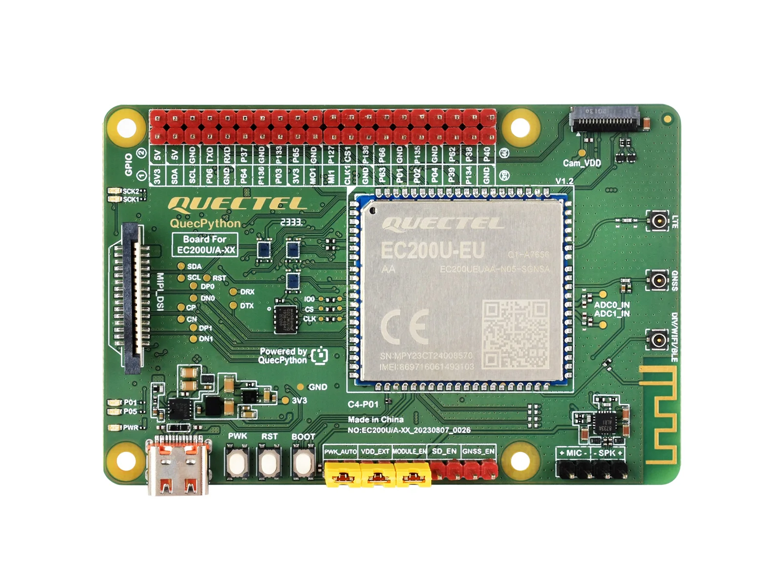 

Waveshare EC200U-EU C4-P01 Development Board Designed For QuecPython, Multi-Mode & Multi-Band Support, LTE Cat-1/Bluetooth, GNSS