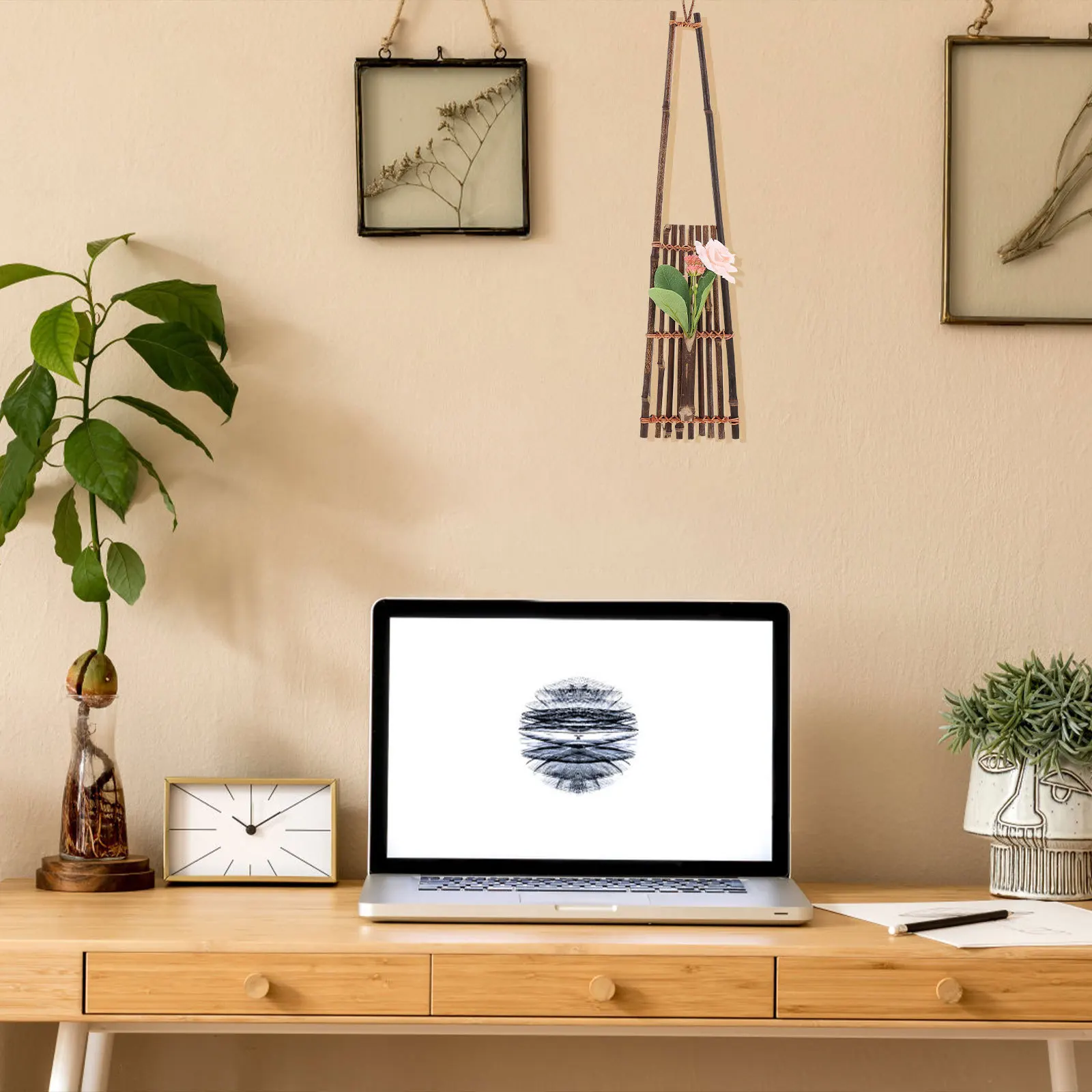 

1pc Zen Style Bamboo Vase Chinese Vintage Flower Arrangement Container For Home Decor Living Room Wall Adornment Dried Flower