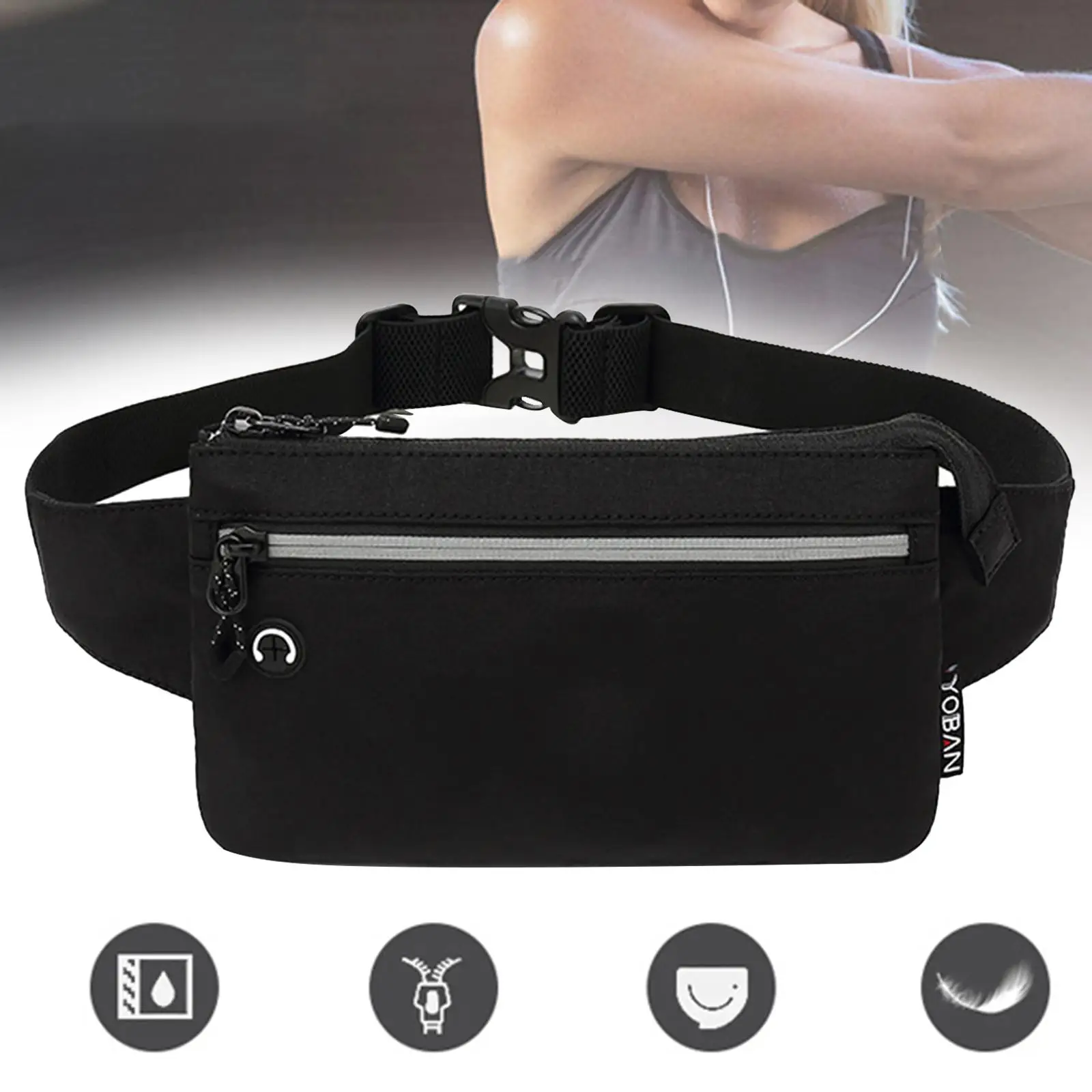 Portable Crossbody Waist Bag Pouch Fanny Pack Wallet Reflective Strip Headphone Hole Purse for Adults Riding Mountaineering