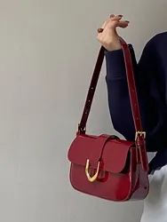 Vintage wine red horseshoe buckle fashion tote armpit bag crossbody bag
