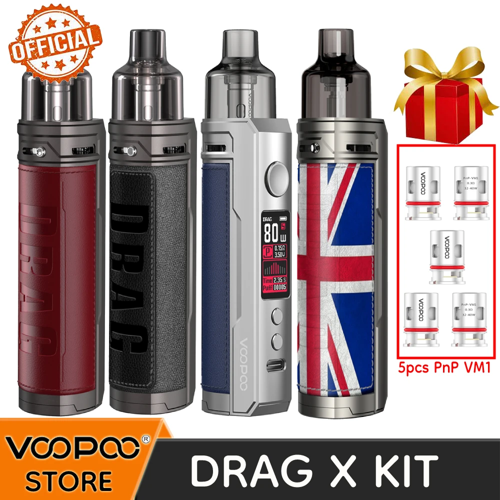 

Официальный VOOPOO DRAG X Pod мод 80 Вт 4,5 мл Магнитный PnP Pod MTL катушки Vape Kit электронная сигарета с бесплатно 5 шт PnP VM1 катушки