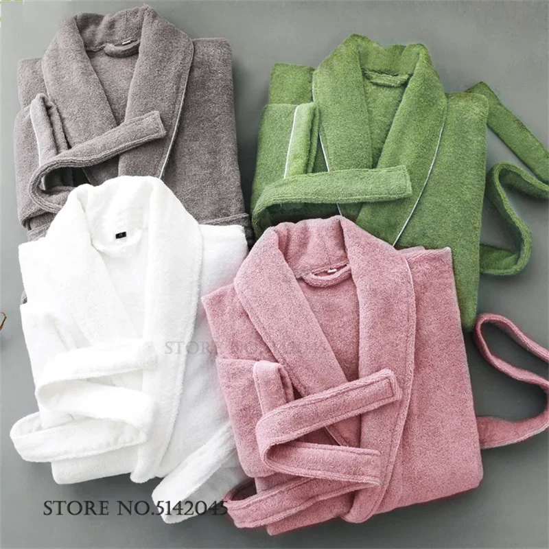 Women's Thick Terry Cotton Bathrobe Water Absorbing Kimono Yukata Gown Loose Autumn Winter Homewear Sleepwear Loungewear