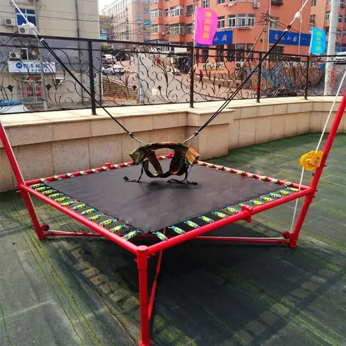 Upgraded Steel Frame Kids Trampoline with Rocker Spring Bungee Jumping Trampoline Outdoor Activity Equipment for Backyard Playgr