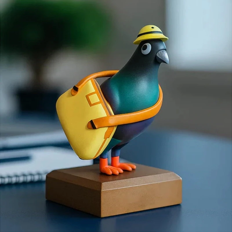 Cute Pigeon Figurine with Yellow Hat and Bag Office Desk Decor for Women Mini Animal Scul nture for Bookshelf Creative Gift Idea