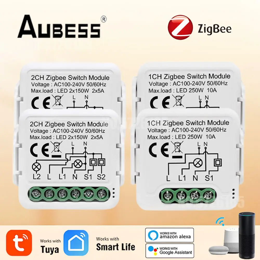 

Tuya ZigBee 3.0 Smart Switch Module 10A Smart Home DIY Breaker 1 2 Gang Supports 2 Way Control Works With Alexa Google Home