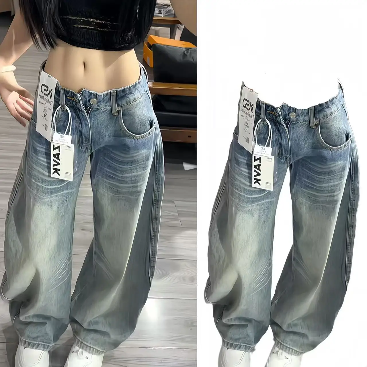 

Женские широкие джинсы Waed American High Street: осенняя модель, свободный прямой крой, повседневные, в стиле Lazy Knife