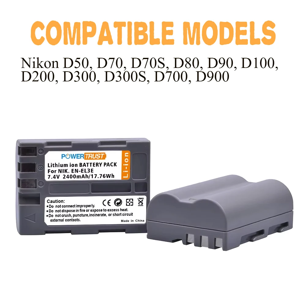 EN-EL3e Battery/ Dual Charger for Nikon D700,D300s,D300,D200,D100,D90,D80,D70S,D70,D50,MH-18,MH18a,MH-19,MB-D200,MB-D10,EN-EL3a