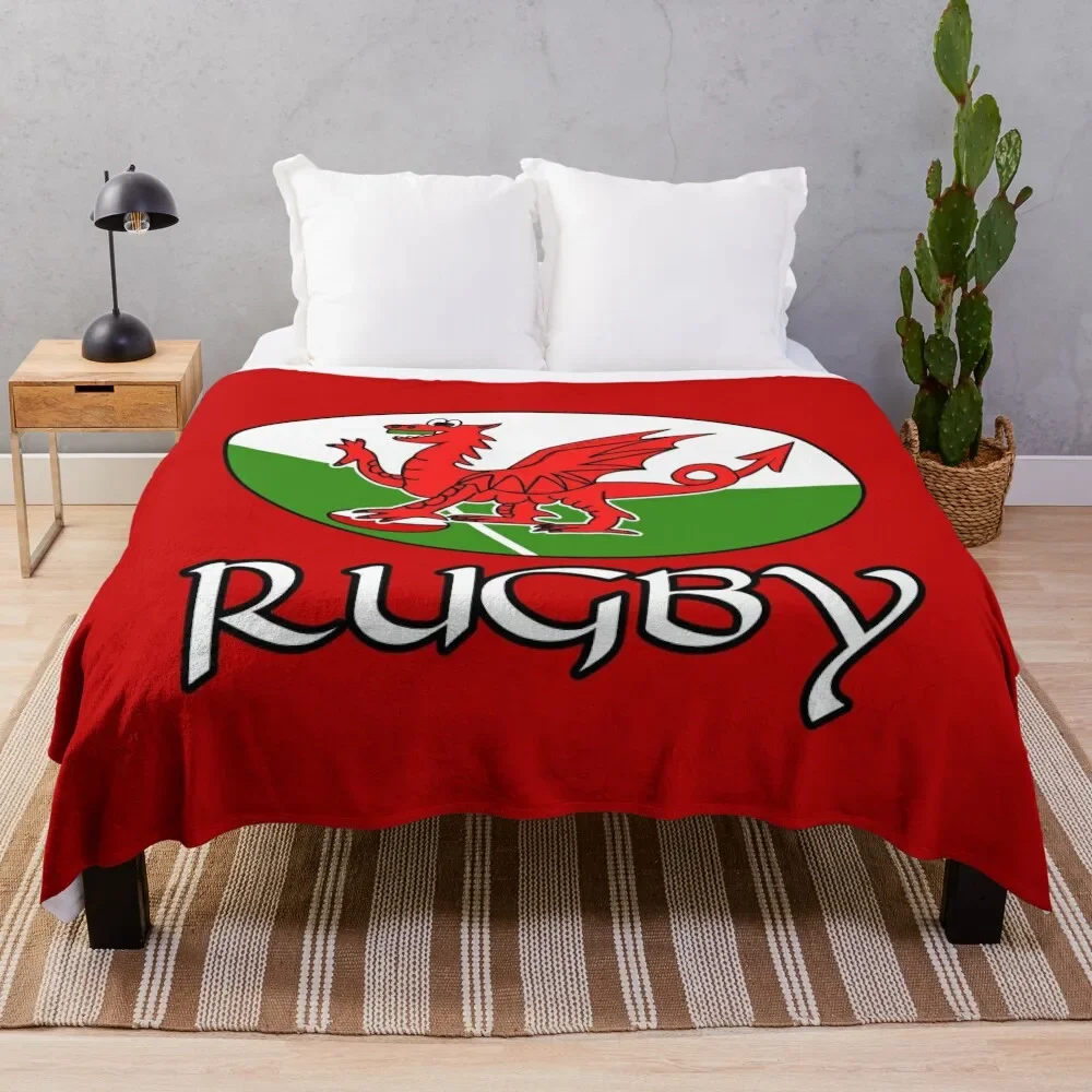 Welsh Dragon Wales Flag Rugby Ball Throw Blanket Decorative Soft Throw Blanket for Couch Sofa