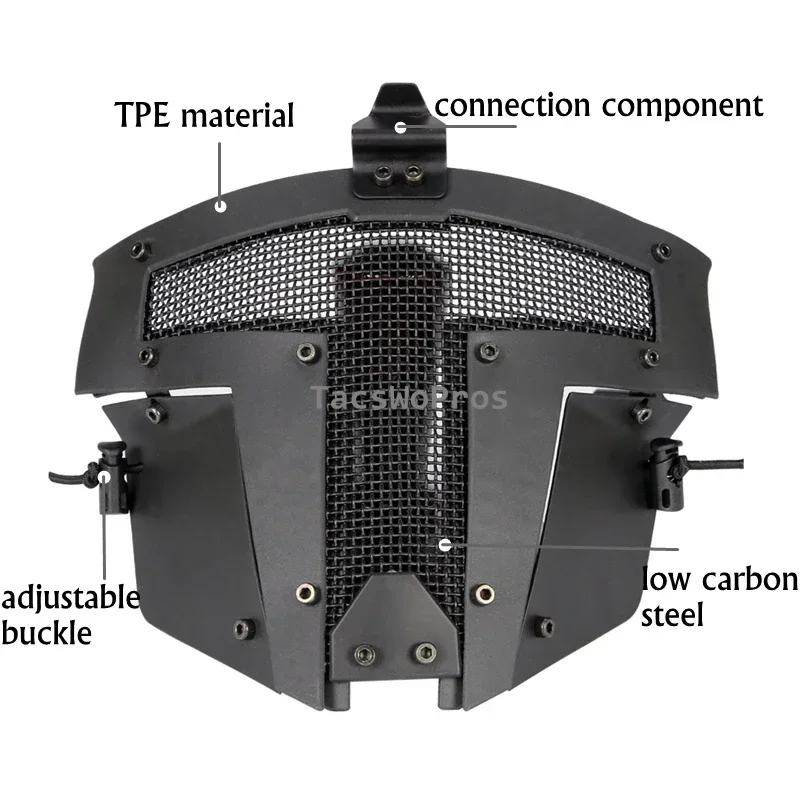 Tactical Full Face Mask Protective Steel Mesh Shooting Airsoft Face Mask Combat Protector Use with Fast Helmet
