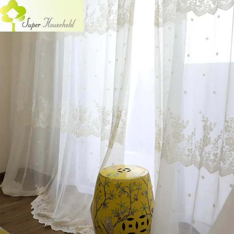 Pastoral Lace Jacquard Mesh Sheers For Window Treatment Romantic Tulle For Living Room Drapes Panels Curtains for Bedroom