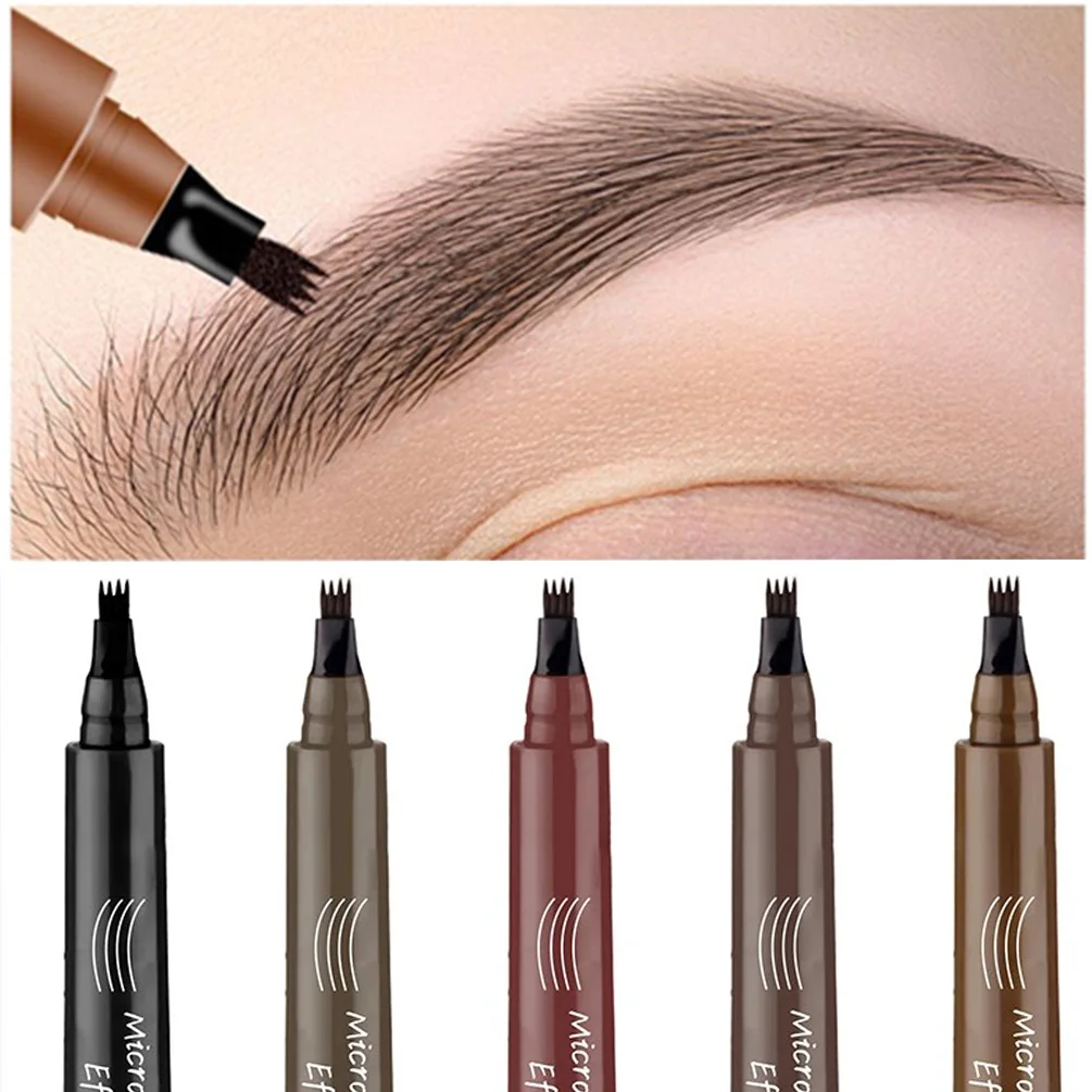 Crayon à sourcils avec 4 pointes de fourchette et brosse à bobine, forme naturelle, longue durée, micro lame, mise à niveau, dames