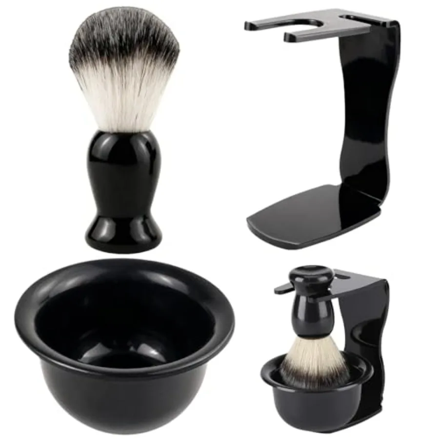 

3 Pcs Black Shaving Brush Stand, Razor Stand and Shave Brush Stand Set, Bathroom Shaving Accessory Organizer for Wet Shaving Du