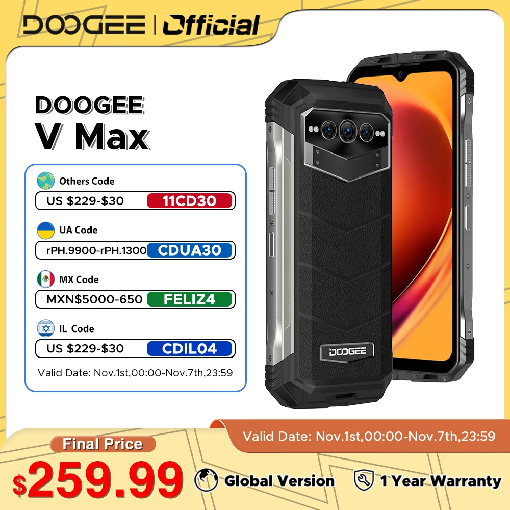 

DOOGEE V Max Rugged Phone 5G 6.58" 120Hz Dimensity 1080 Hi-Res 12GB RAM+256GB ROM108MP AI Main Camera Octa Core 22000mAh Battery