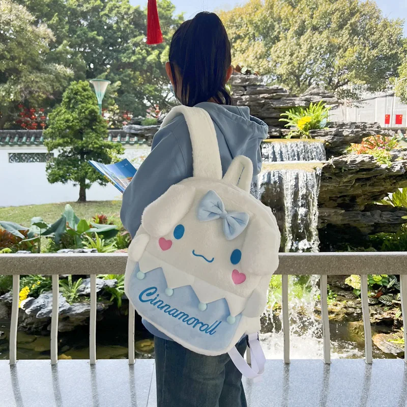 Sanrio Girl Plush Cartoon Backpack, Cinnamoroll Kuromi Melody Large Capacity Schoolbag, Cute Fluffy Shoulder Bag, Birthday Gift