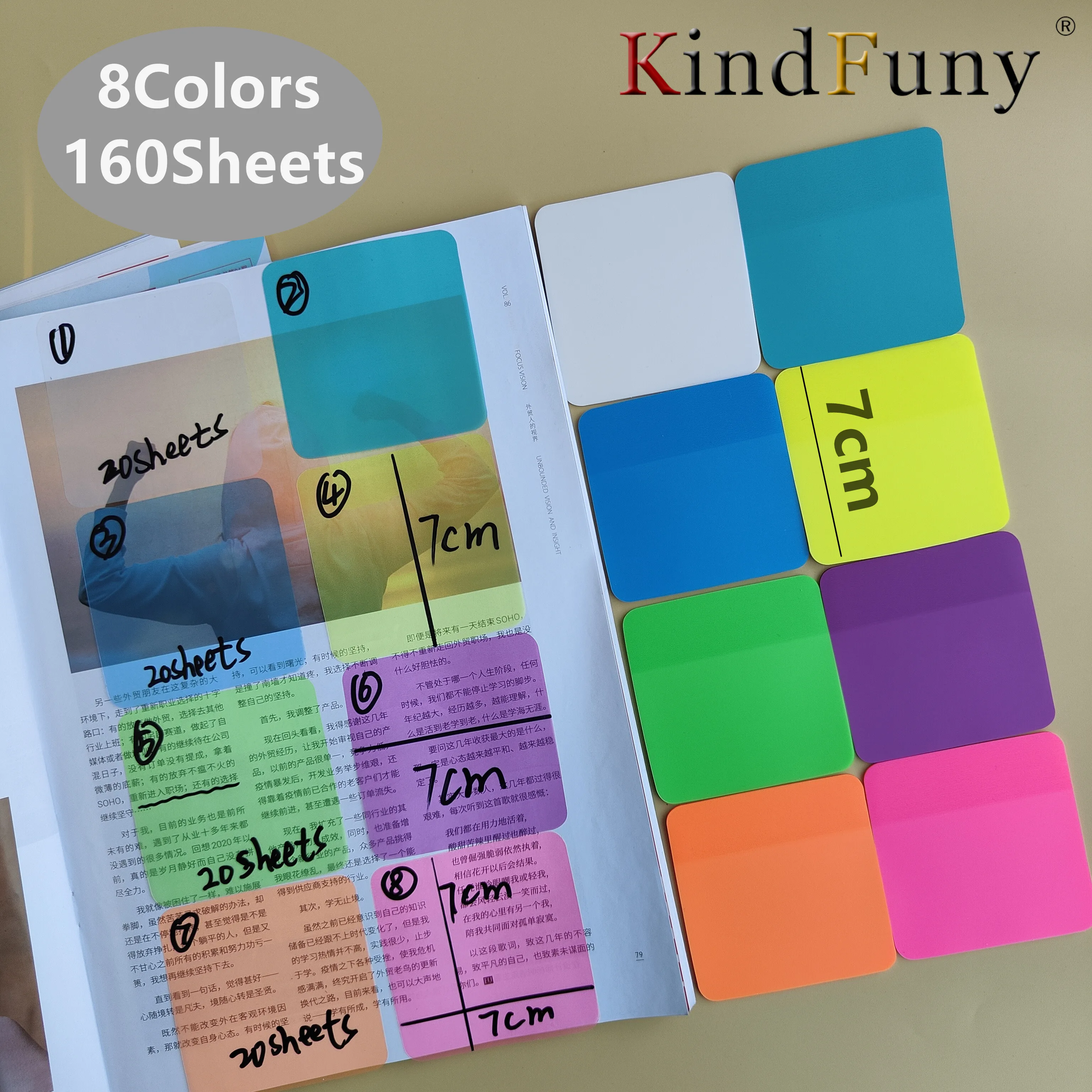 

160 Sheets 8Color Transparent Sticky Notes 7*7CM Scrapes Sticker Note Clear Notepad School Stationery Office Supplies