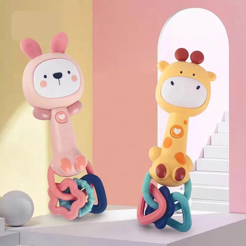 Dziecięca grzechotka muzyczna - świecący gryzak i gryzak sensoryczny, miękka guma bez BPA, prezent na baby shower i pierwsze urodziny dla dzieci w wieku 6-18 miesięcy