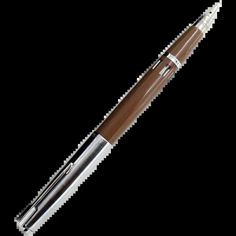 New Wingsung 601A Piston Ink Fountain Pen F M Bent Curved 0.5 0.7 Nib Writing Ink Pen Gray Brown Colors with Window School Gift