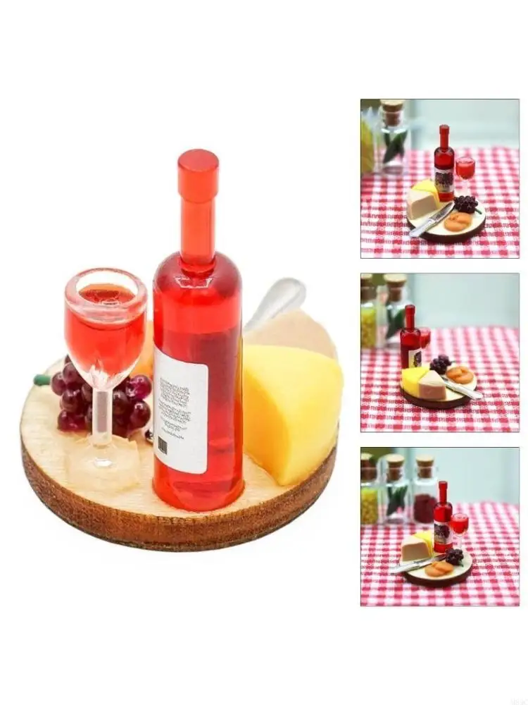 

M89C Miniature Wine and Cheese Model Pastry Toy Dollhouses Kitchen Decorations