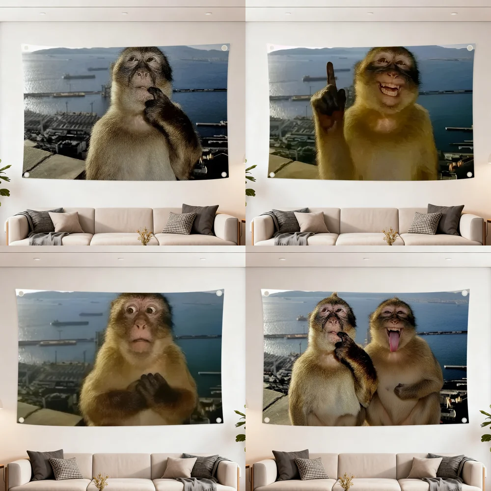 Funny Trendy Contemplative Monkey Q flag Decoration Outdoor Picnic Party Art Hanging Home Camping Party Banner Best sellers