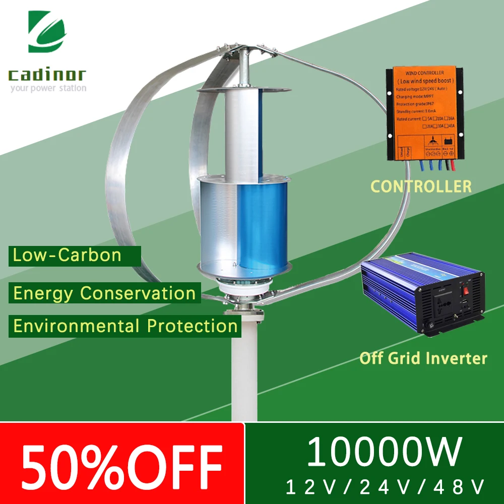 

5KW Vertical Wind Turbine Power Generator Free Energy 12V-48V 3 Blades Mppt Charge Controller Off Grid Inverter