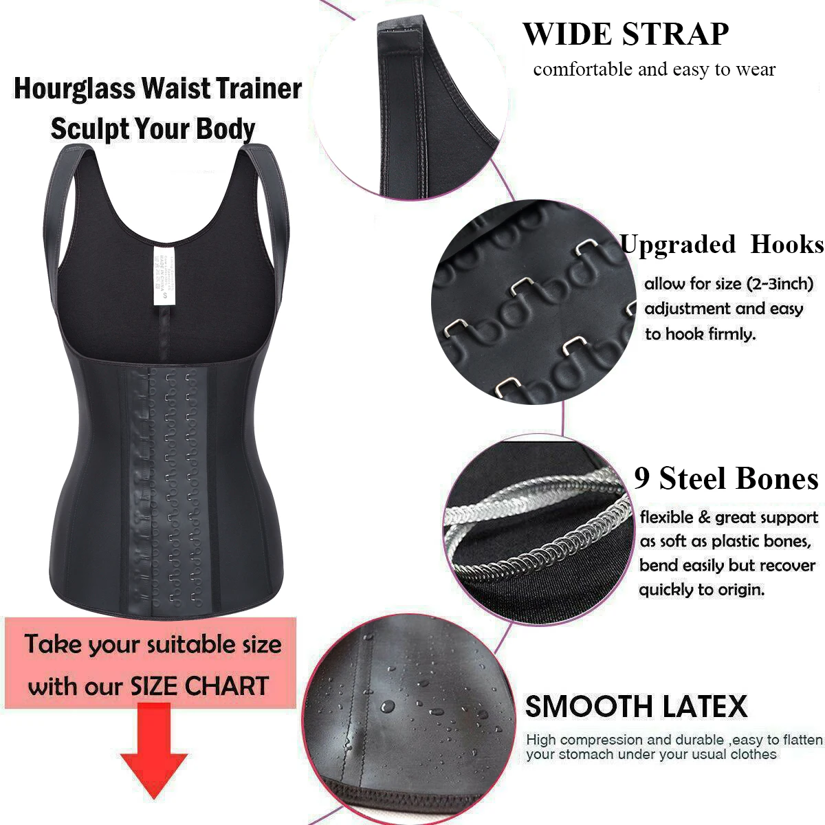 High Compression Waist Trainer Firm Control Body Shapewear Women Latex Sports Vest Slimming Corset Steel Bone Fajas Colombianas