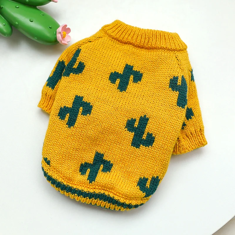 

1PC Turmeric Cactus Sweater Pet Clothes Dog Cat Autumn Thickened Warm Pullover Elastic Knitted Sweater