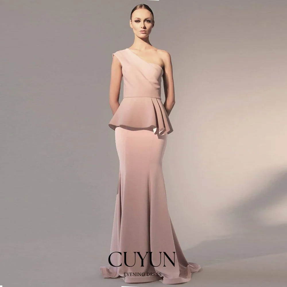 

Индивидуальное вечернее платье CUYUN на одно плечо, розовое, элегантное, полусилуэтное, с оборками, длинное, для гостей на свадьбу или подружек невесты, 2026