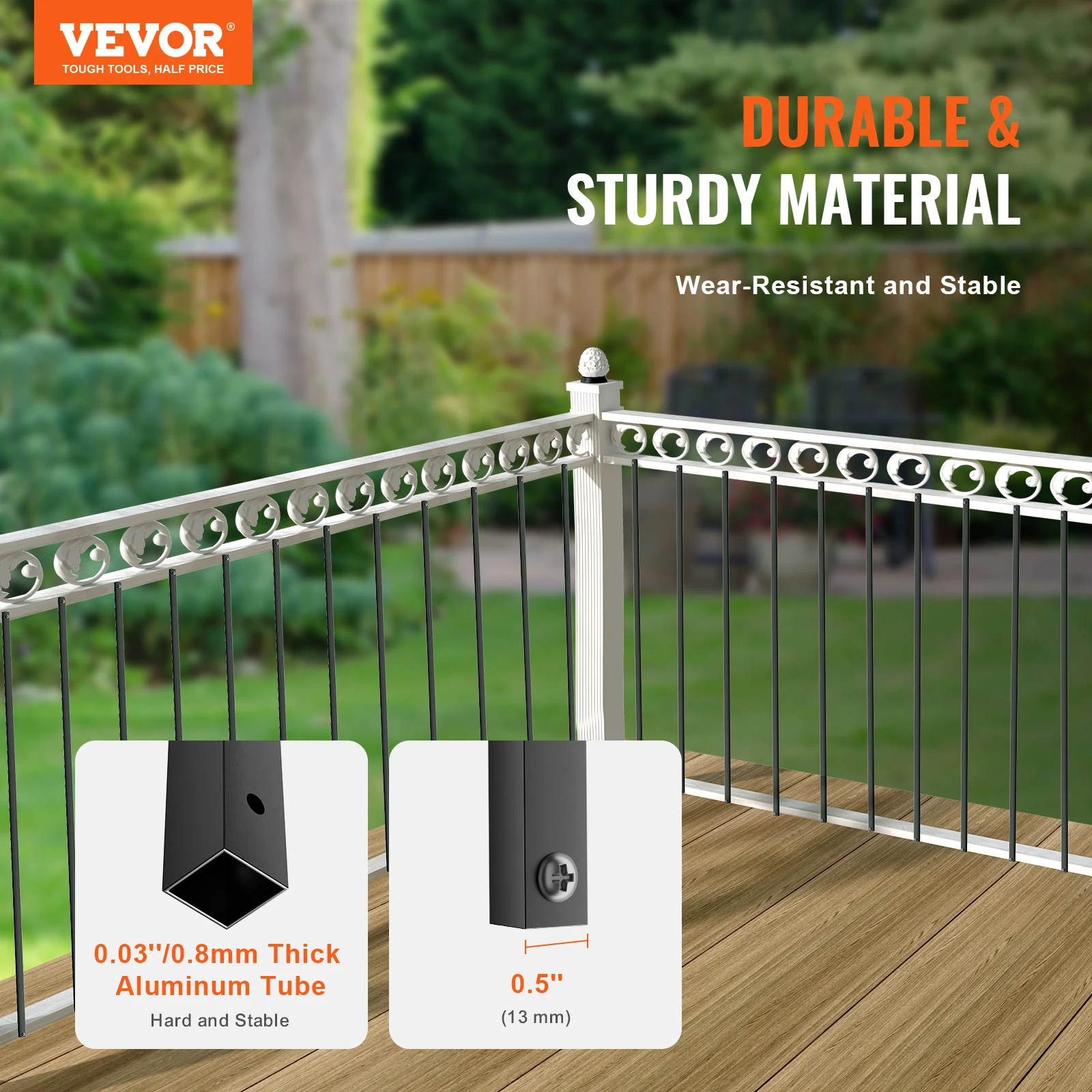 VEVOR Staircase Metal Balusters 44''x0.5'' Square Aluminum Alloy Decorative Banister Spindles 11 Pack Deck Baluster with Screws