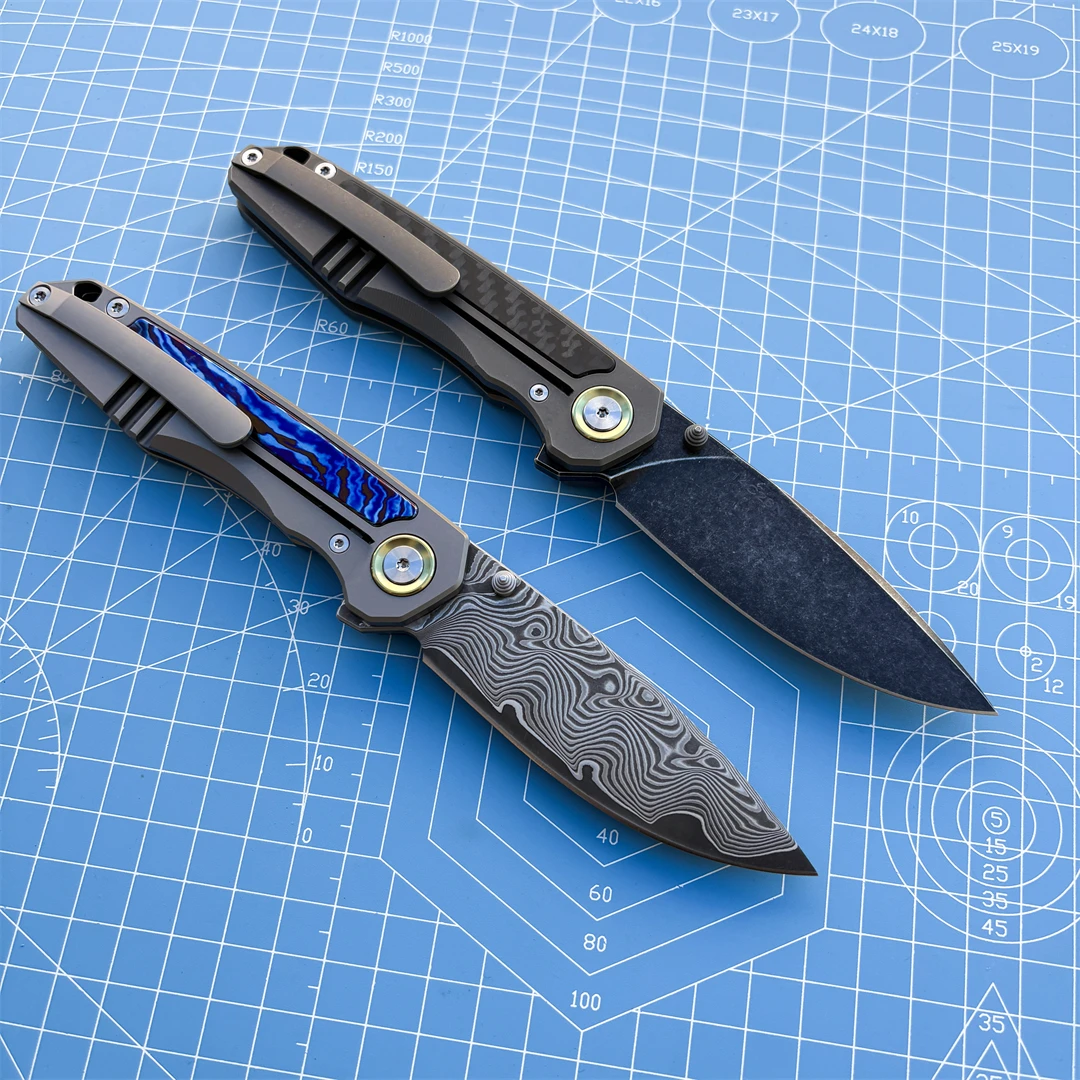 다마스커스 스틸 접이식 나이프 팀아스커스 핸들 수집품 캠핑 아웃도어 사냥 나이프 낚시 EDC 방어 도구 선물
